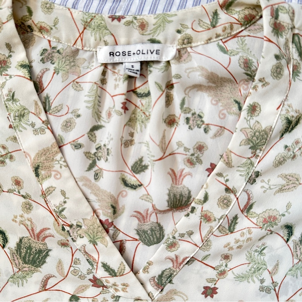 Rose & Olive Cream Botanical Floral Top - S Small - Boho Ruffle Romantic - Picture 9 of 15